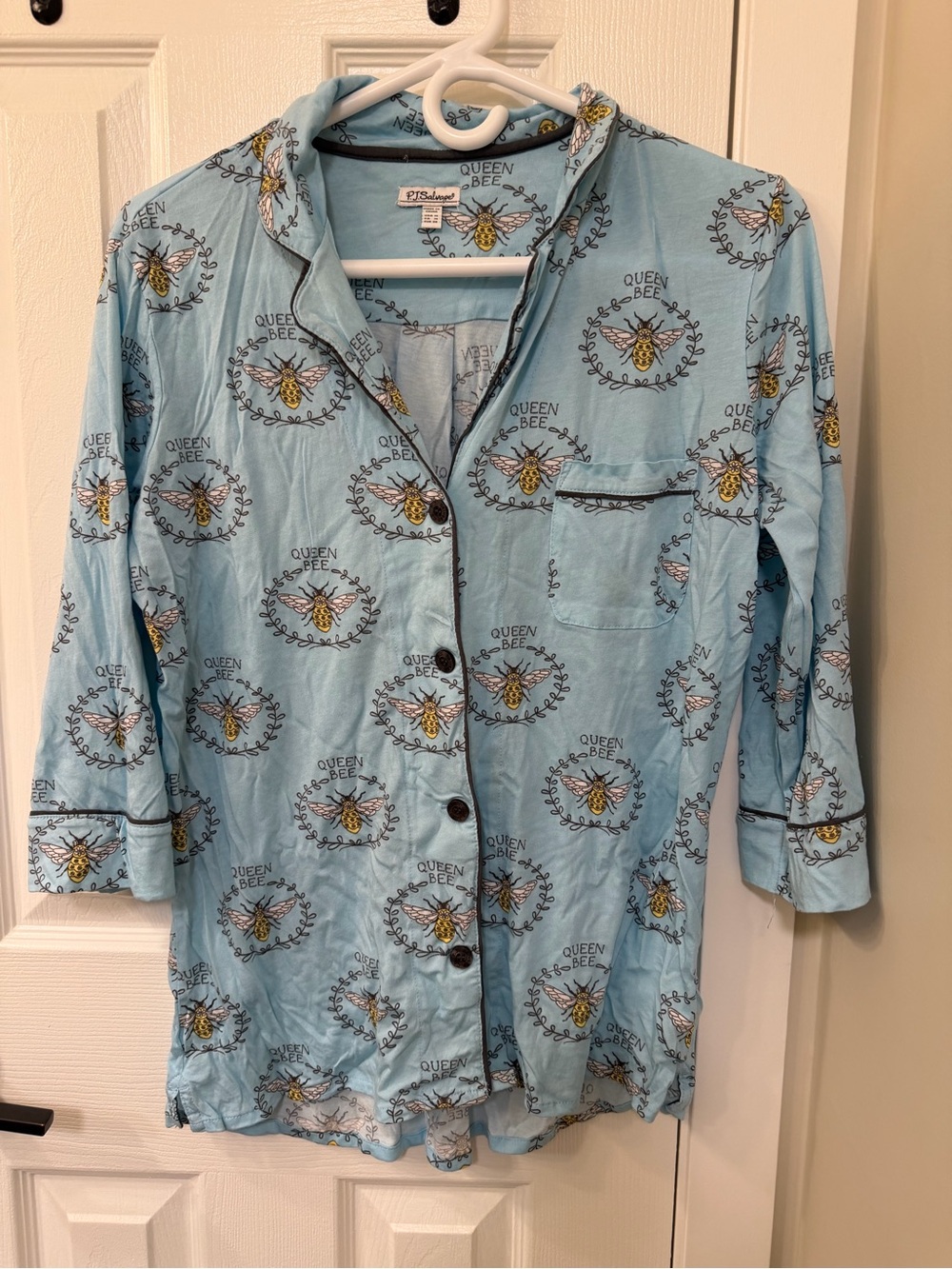 P.J. Salvage Light Blue "Queen Bee" Print Pajama Top